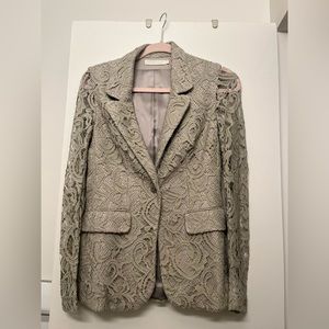 Anne Fontaine, dark sage green blazer, sheer effect sleeves